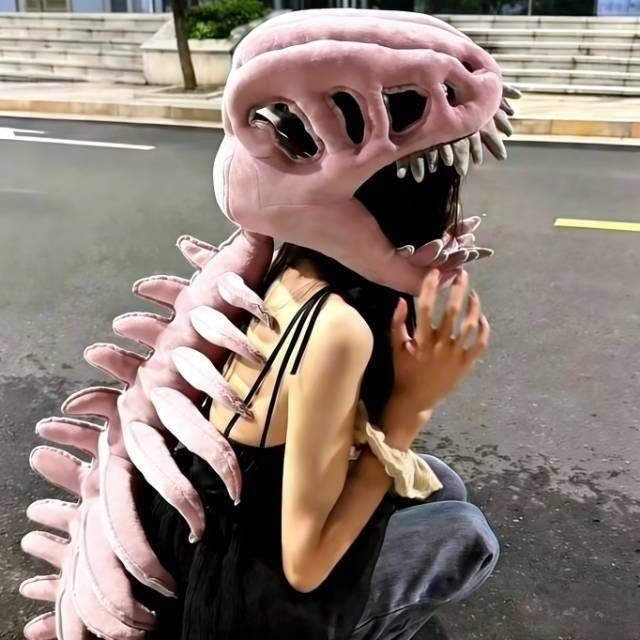 Dinosaur Skull Mask Plush Headgear - Fun Hat for Adults & Kids