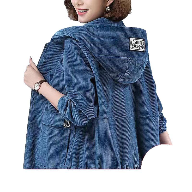 Cordjacke in Übergröße für Damen - Herbst/Winter Lockerer Schnitt, Stil für die Mitte des Lebens mit koreanischem Touch und vielseitiges Plus Samt Design