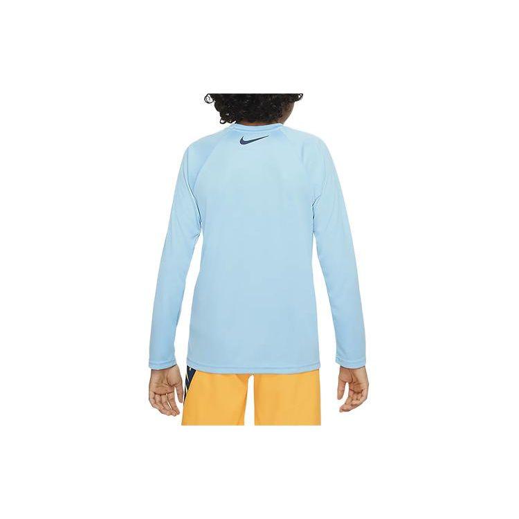 Nike T-Shirt Swim Letter Round Neck Casual Pullover Sun Protection Quick Dry Cool Long Sleeve Kids Tops Water-Blue FZ6551-407