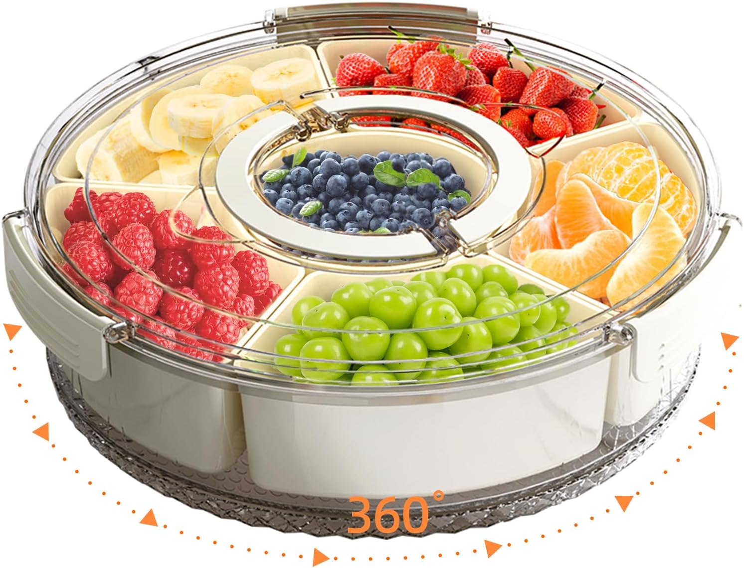 

Divided Serving Tray with Lid and Handle, Stackable Snackle Box Container for Fruits Candy Organizer, Portable Spinning Rounded белый