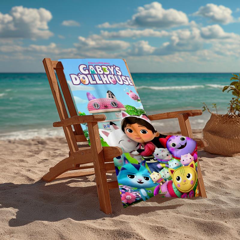 Ultra-Soft Beach Towel with Gabby’s Dollhouse Theme,Ideal for Pool - Camping, Diving - Perfect Travel Essential, Vibrant Beach Towel.