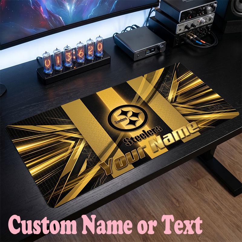 Pittsburgh Steelers Customized Name Text Mouse Pad, Large Desk Mouse Mat Personalized Home Office Present