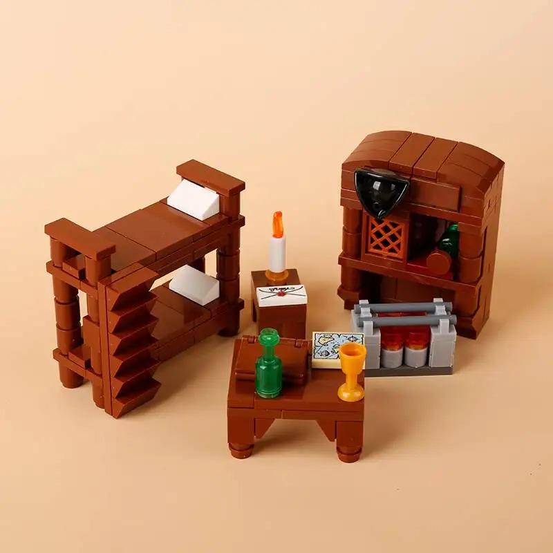MOC Medieval Building Blocks Set Hanging Cage Guillotine Castle Fountain Bonfire Tent Bulletin Board Ox Cart Carriage Gift Toy