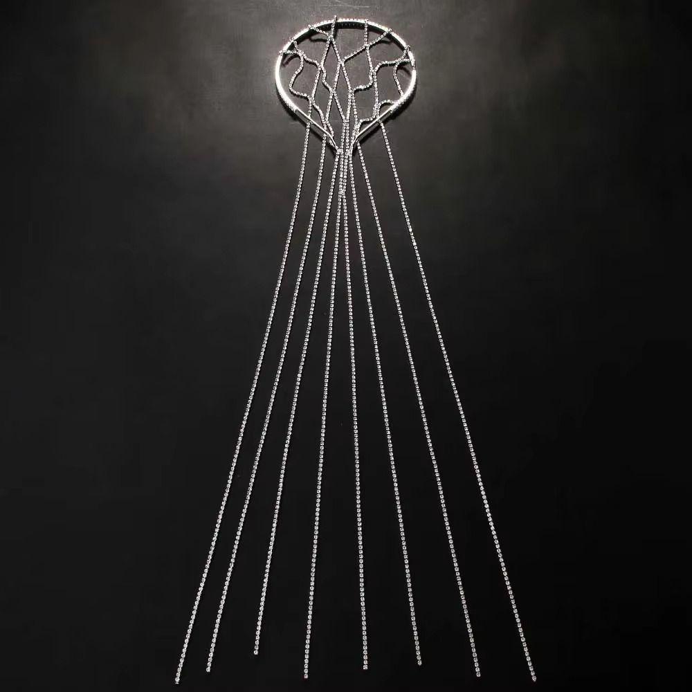 Long Chain Mesh Headband Rhinestone Inlaid Bridal Headpiece  Hair Accessories