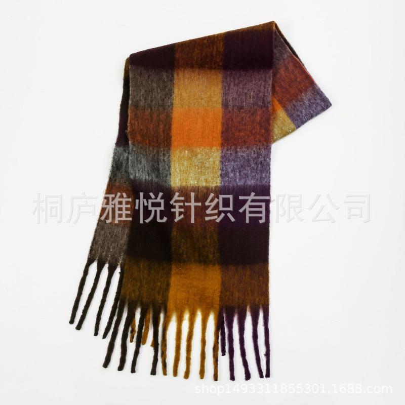 Premium color plaid scarf women's winter warm scarf mohair thickened scarf versatile shawl