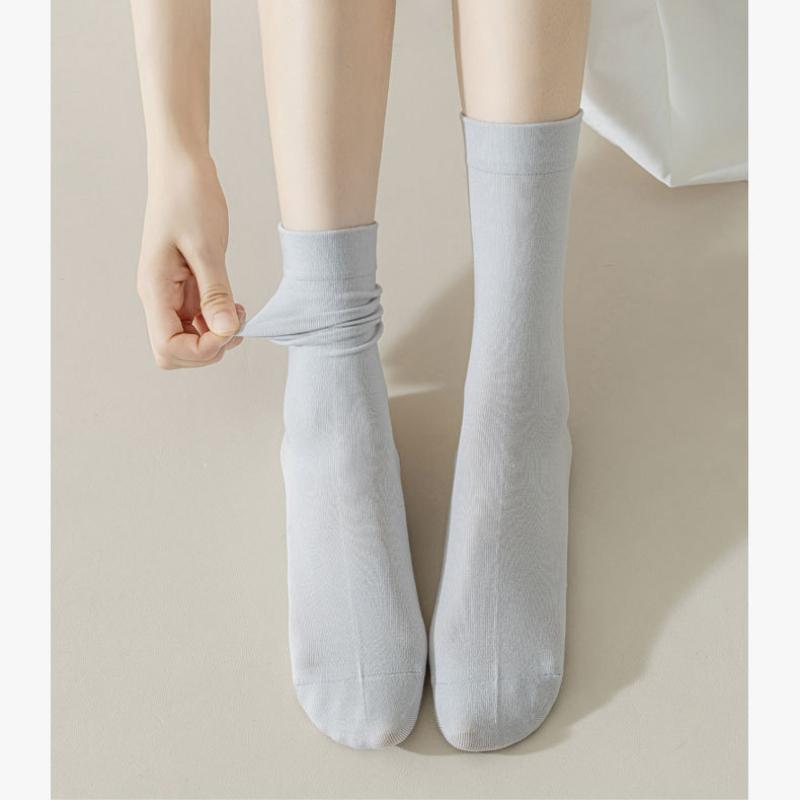 5 Pairs Solid Color Cotton Socks Medium Tube Knitted Loose Long Soft Spring Autumn Crew Casual Sock Black White Breathable Women Socks