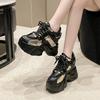 9.5CM High Heels Autumn New Chunky Sneakers for Women Platform Sports Breathable Mesh Shoes Woman Lace-up Thick Bottom Dad Shoes