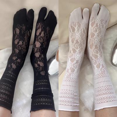 Fashion Japanese Tabi Toe Socks Women Summer Sexy Lace Two Finger Socks Mesh Breathable Solid Transparent Split Tabi Toe Socks