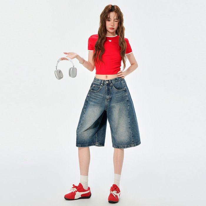 Women s High-Waist Relaxed Denim Shorts - American Retro Style M