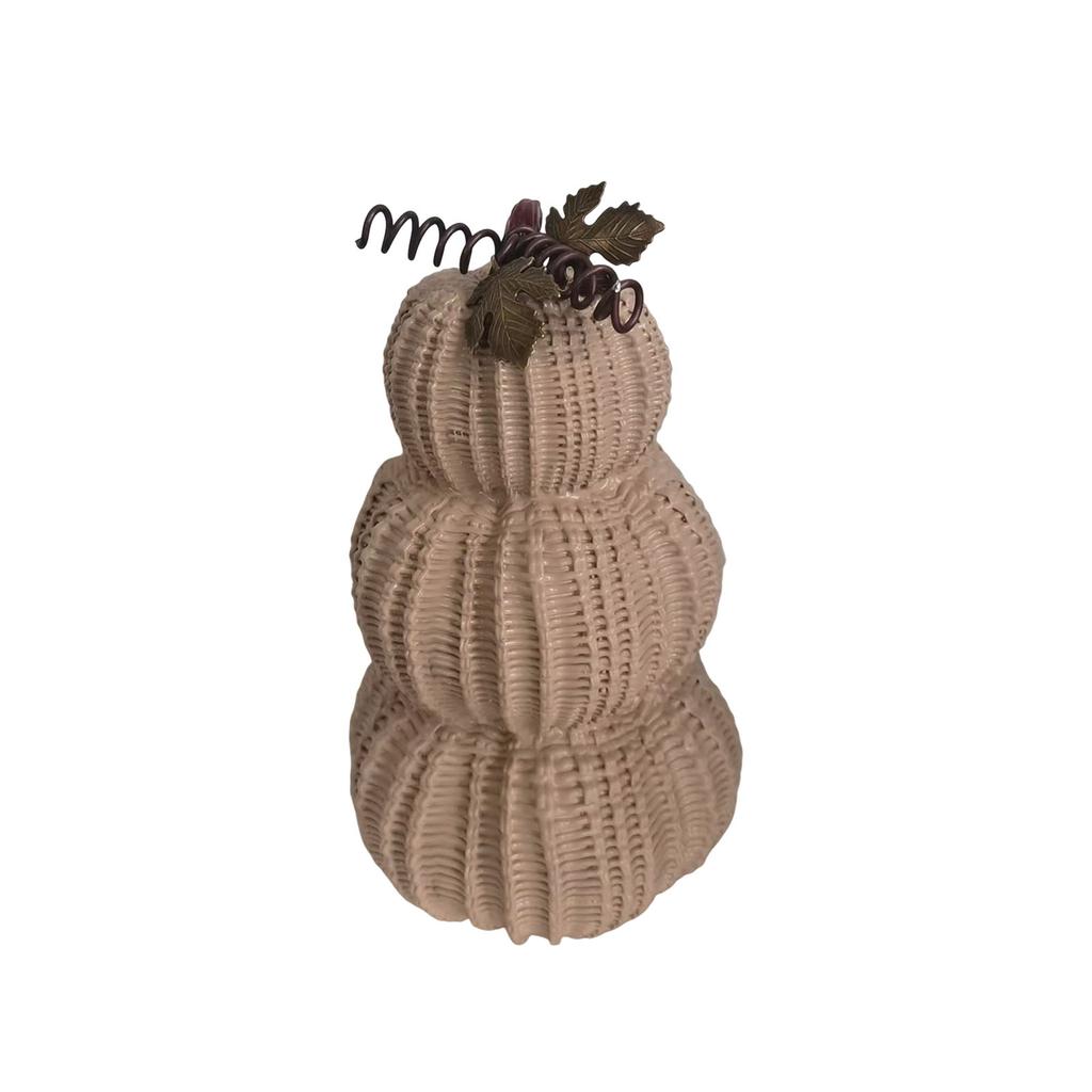 Basket Weave Pumpkin with Leaves - Fall Decor Tabletop Ornament, Home