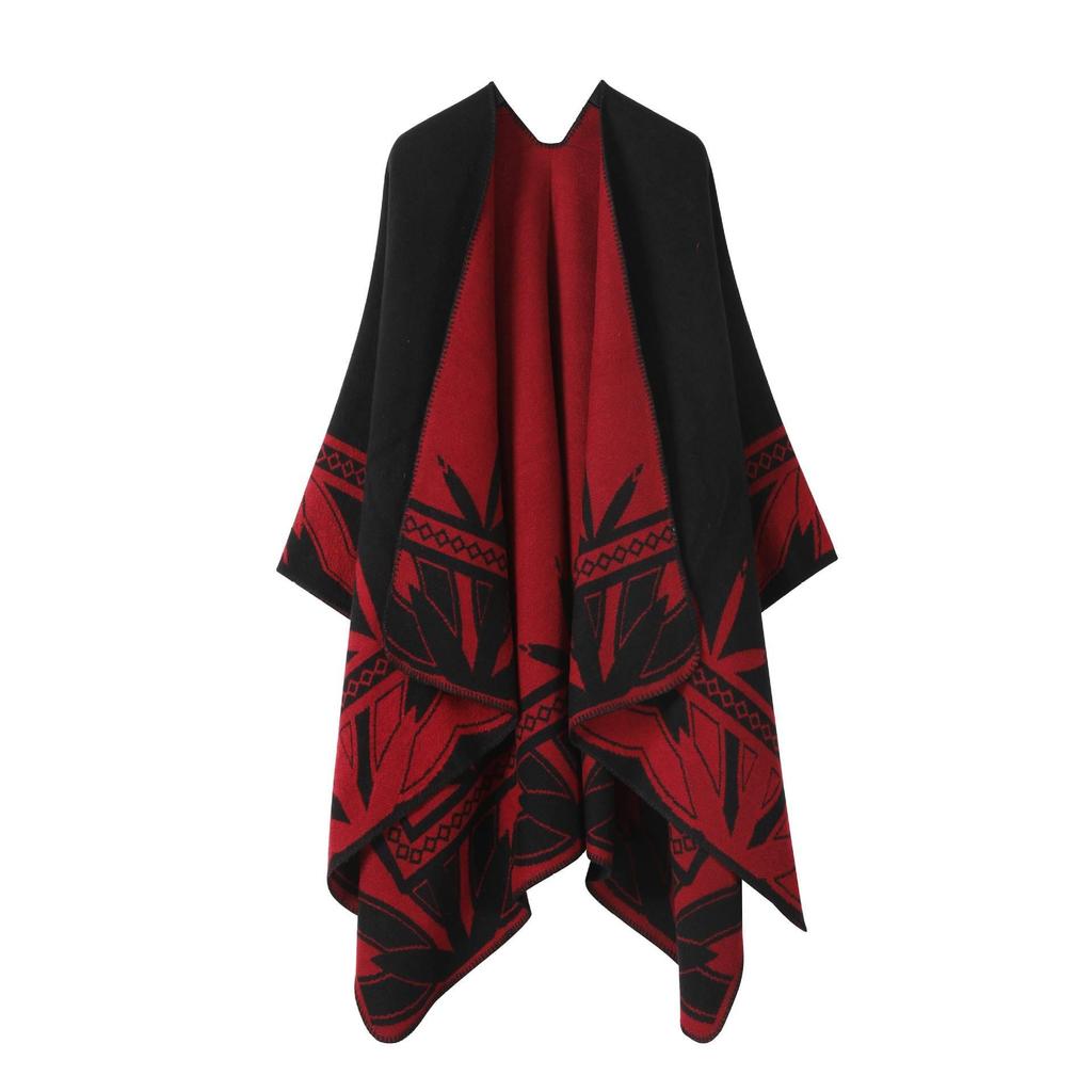 Solid Color Striped Shawl Cardigan: Warm, Versatile Imitation Cashmere Scarf for Autumn and Winter