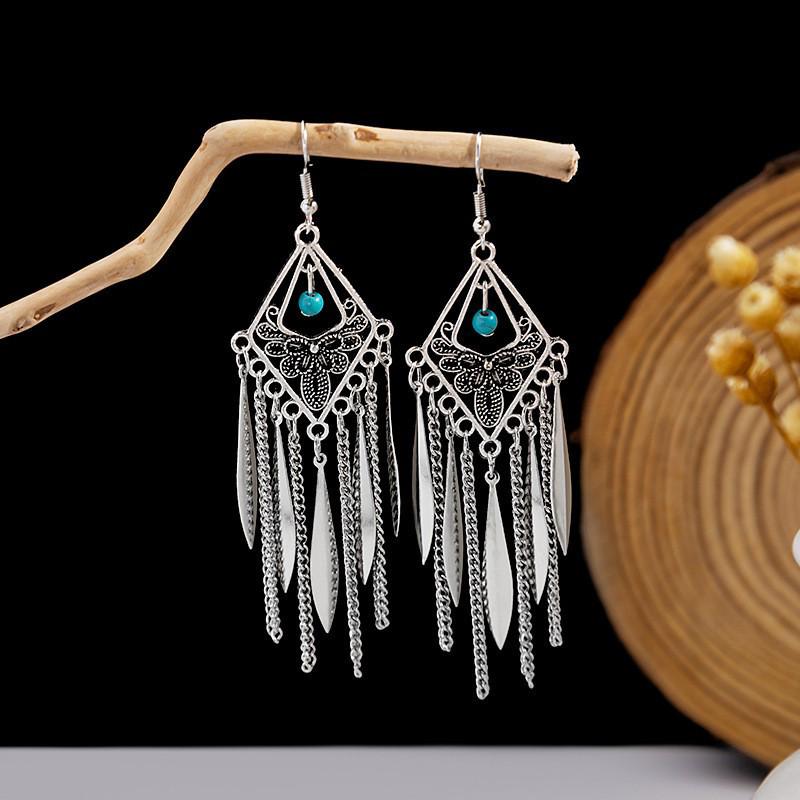 Elegant Bohemian Tassel Stud Earrings - Retro Ethnic Dangle Design