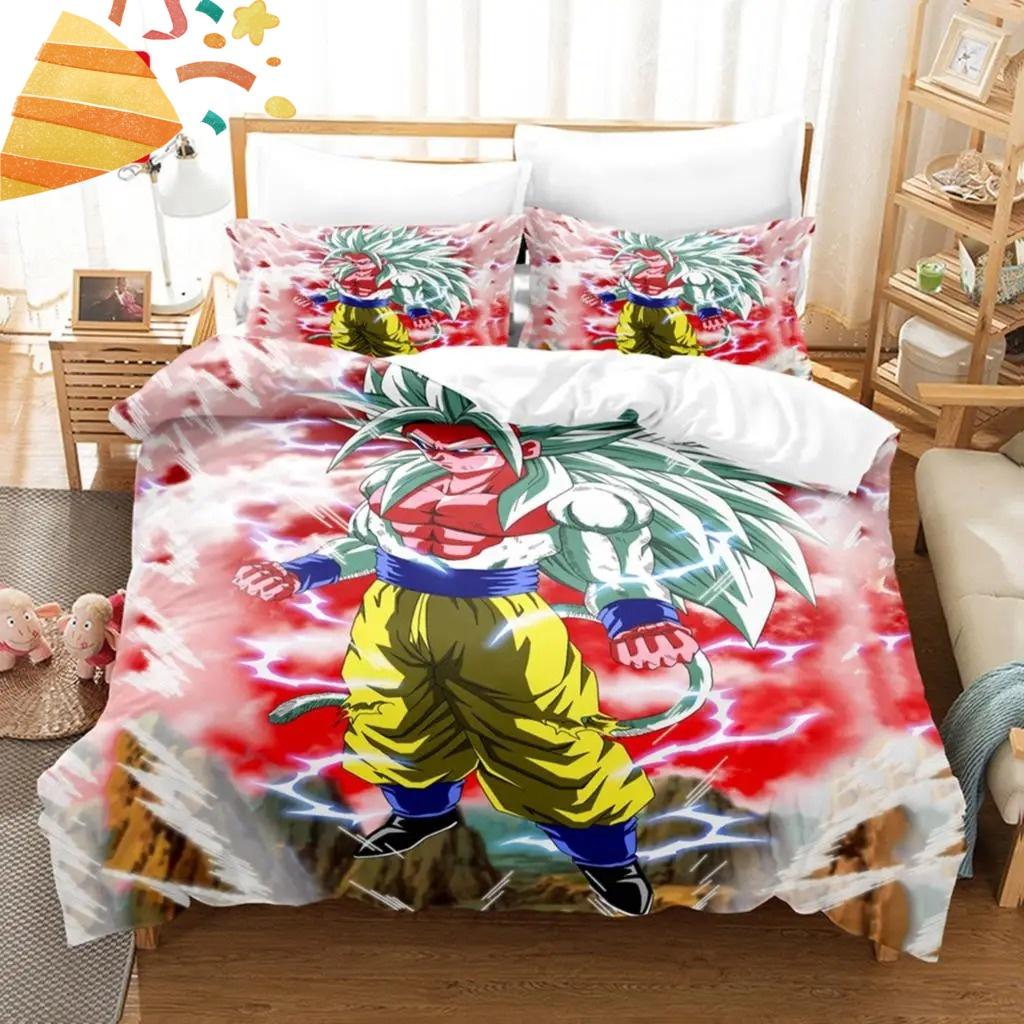 2026 Hot Sale Japanese Anime Dragon Ball Son Goku Bedding Set Quilt Cover Twin Full Bedroom Bed Decor for Teens Best Gifts