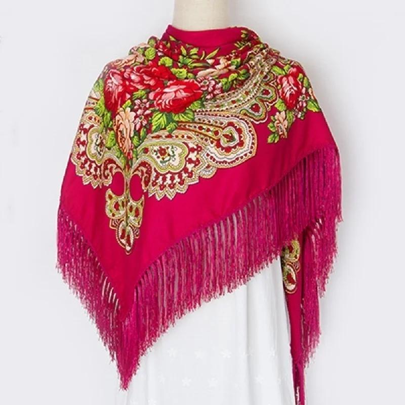 Fashion Big Size Square Scarf Cotton Long Tassel Print Scarf in Spring Winter Shawl for Women Floural