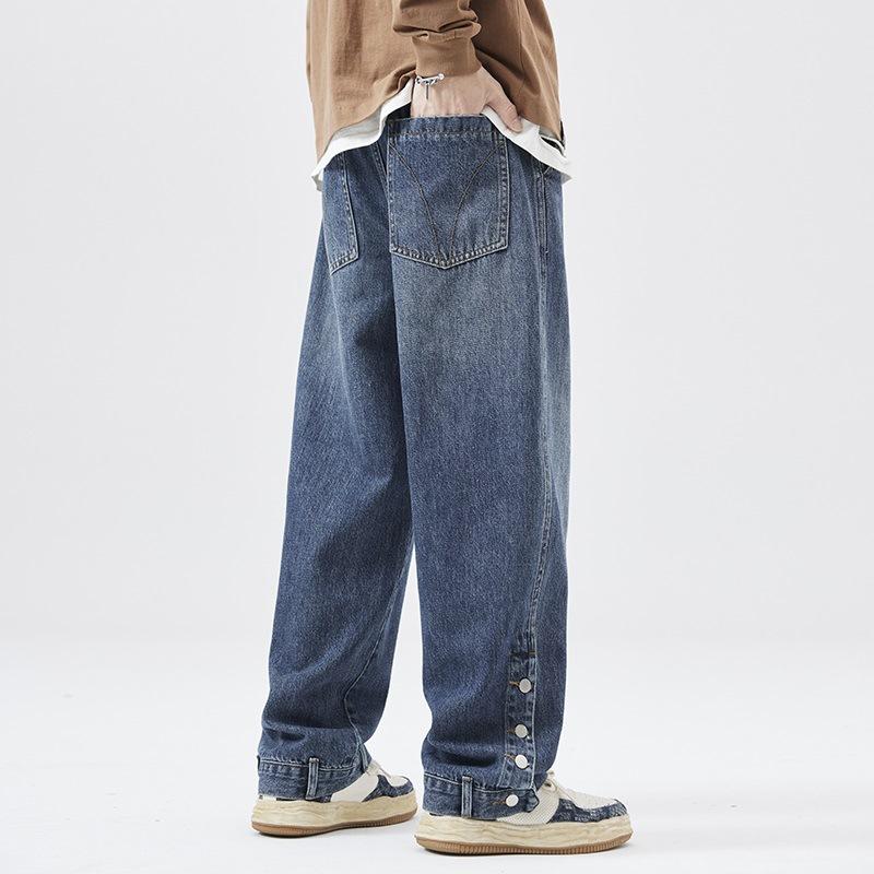 

Весна Новая Мужская Модная Уличная Широкие Прямые Джинсы на Пуговицах 3XL синий