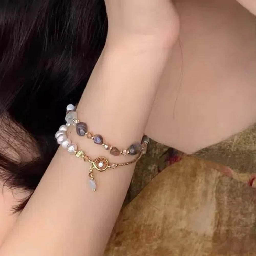Jewelry Double-Layer Pearl Bracelet Bangle Bead String Bracelet Crystal Beaded Bracelet  Gifts