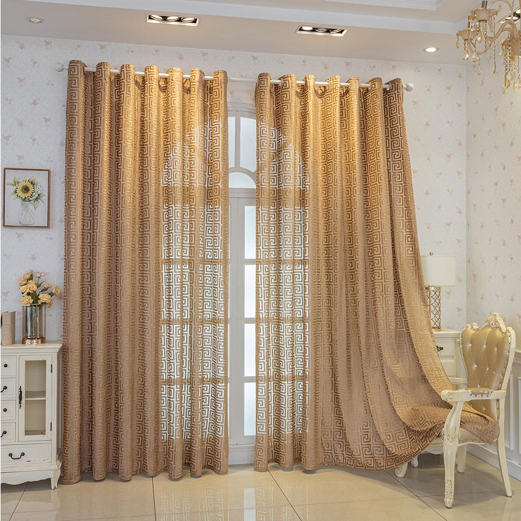 Classic Jacquard Sheer Curtains, Grommet Top, Machine Washable, Decorative Arts Theme, Unlined Clear Voile for Bedroom, Living Room, Room Divider