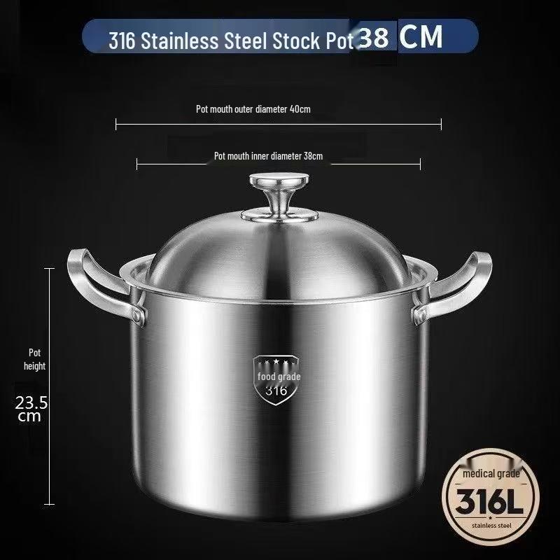 Extra Tall 316 Stainless Steel Stock Pot - Food-Grade, Deepened & Thickened, Large Capacity, Perfect for Stewing & Soups