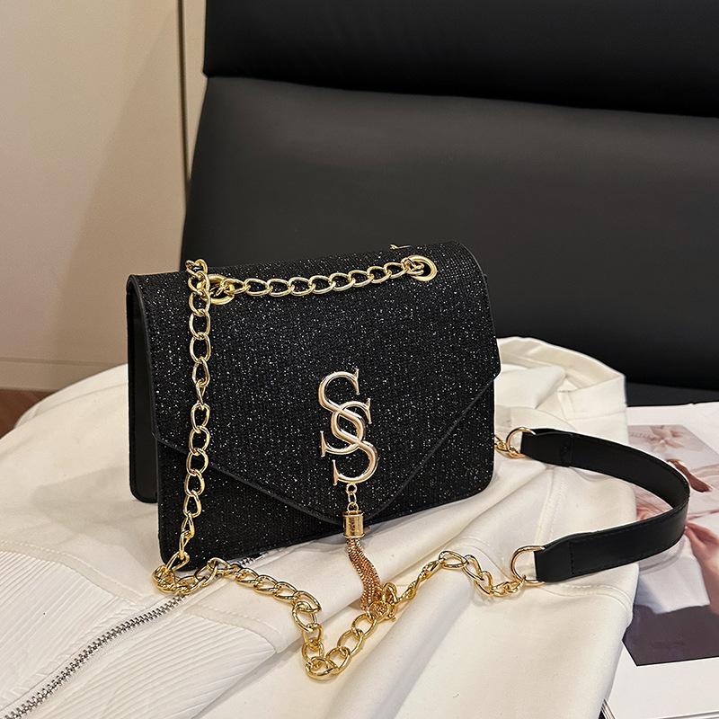 

Summer retro casual trend simple light luxury letter hardware new fashion chain shoulder messenger bag women чёрный