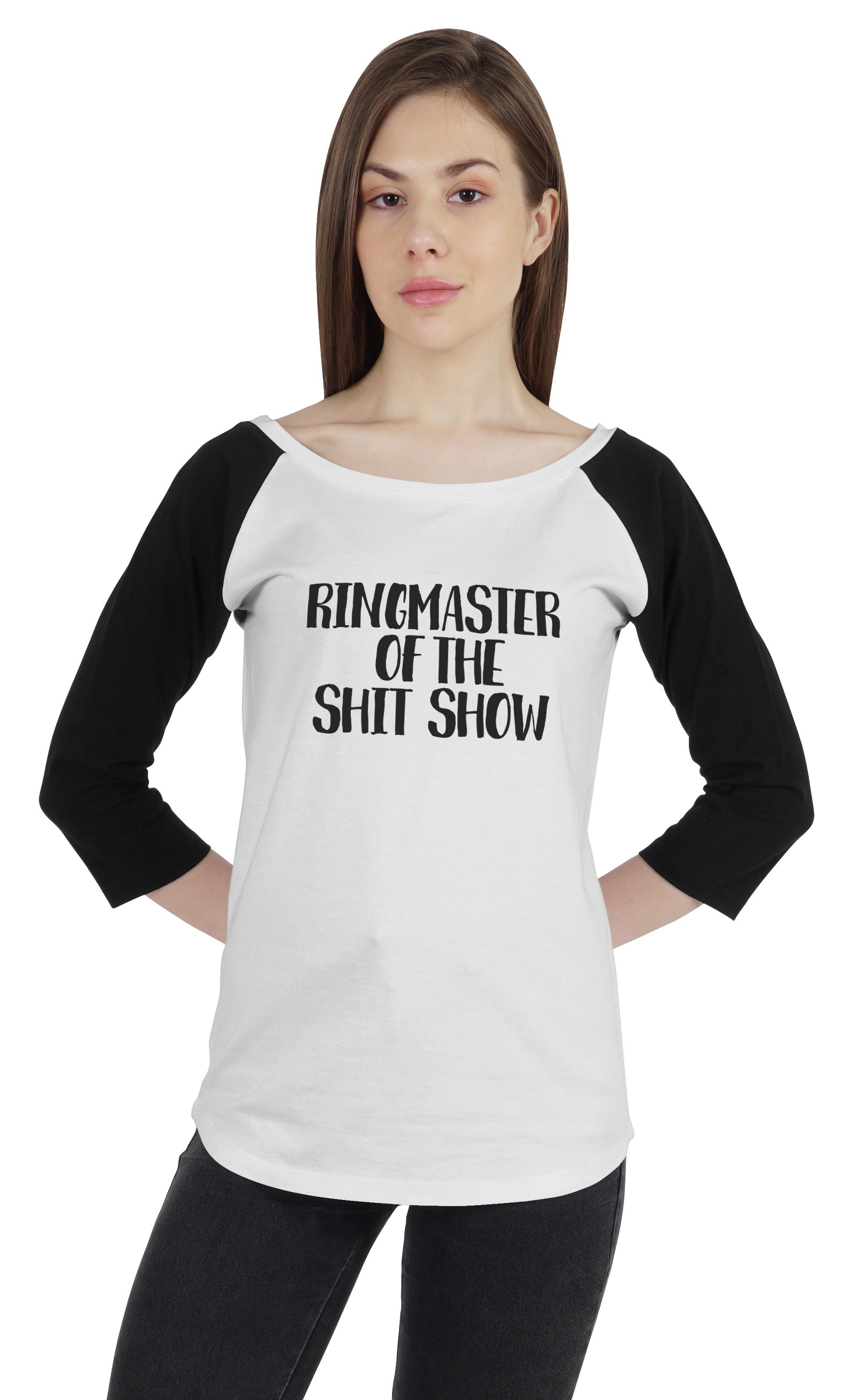 

Inkmeso Ringmaster Of The Shit Show Funny Quotes Графічний верхній жіночий реглан з рукавами 3 4 XX-Large білий