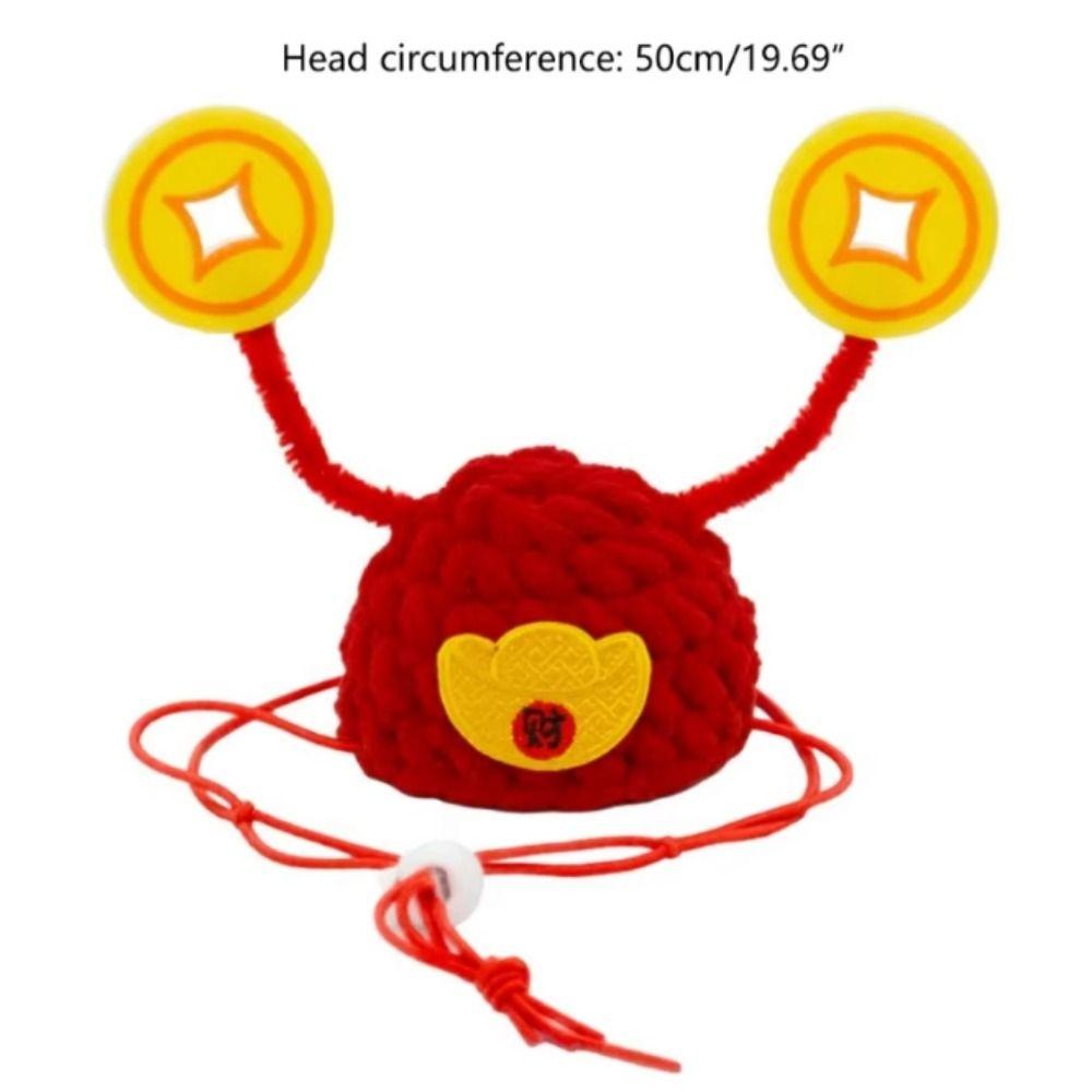 Adjustable Pet New Year Hat Chinese Style Pet Knitted Hat Cute Pet God of Wealth Hat  Christma Day