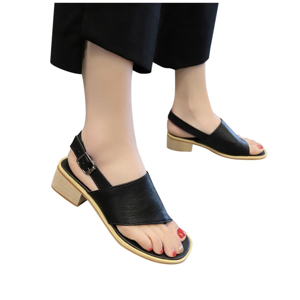 Fashion Large Size Belt Buckle Solid Color Flip Flops Thick Heel Sandals