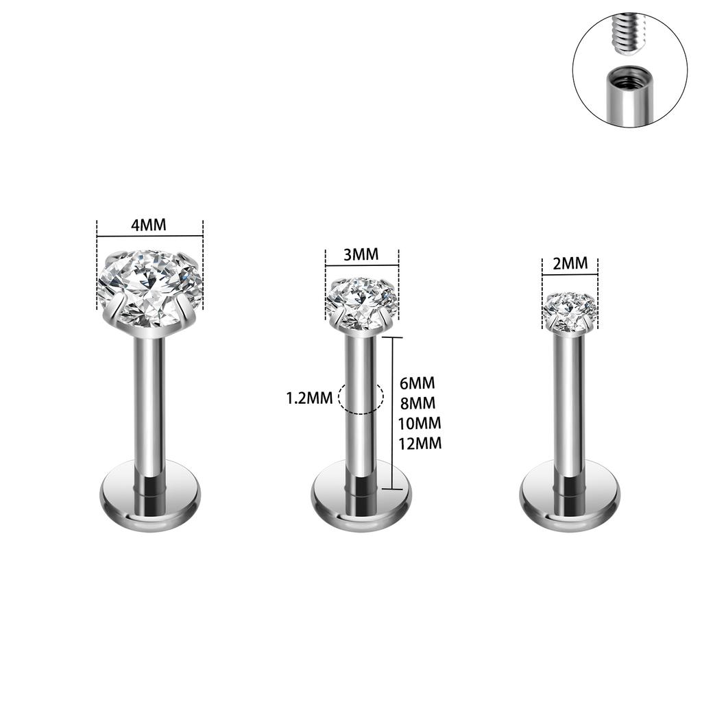 2pcs Titanium 16g Lip Labret Piercing Crystal Ball Monroe Lip Stud Helix Conch Tragus Cartilage Earrings 2/3/4mm CZ Body Jewelry