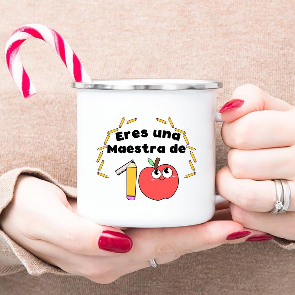 Happy Teachers Day Best Original and Fun Teachers Day Gifts Cup Drink Water Coffee Tea Mug White Enamel Printing Handled Cup 360ml
