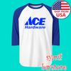 Ace Hardware Men#039;s Raglan White Blue Size S To 2XL Unisex T-Shirt