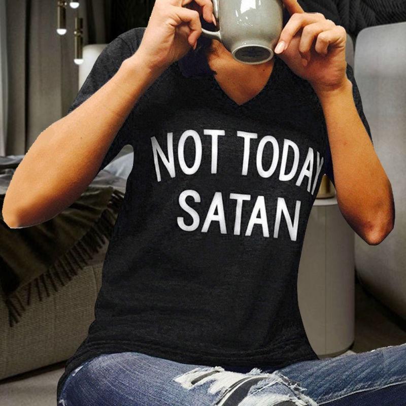 Stylish Women Not Today Satan Tee Comfortable Casual Short Sleeve V-neck Top