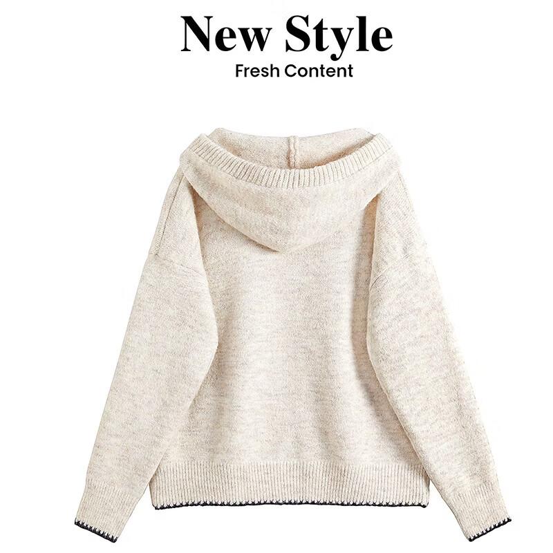 Women's Wool Blend Hooded Half-Zip Knit Top
