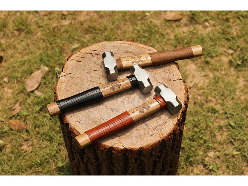 G&B Grumpy Bear Cowhide Handle Camping Hammer - Durable Forged Ground Nail Tool for Outdoor Craftsmanship