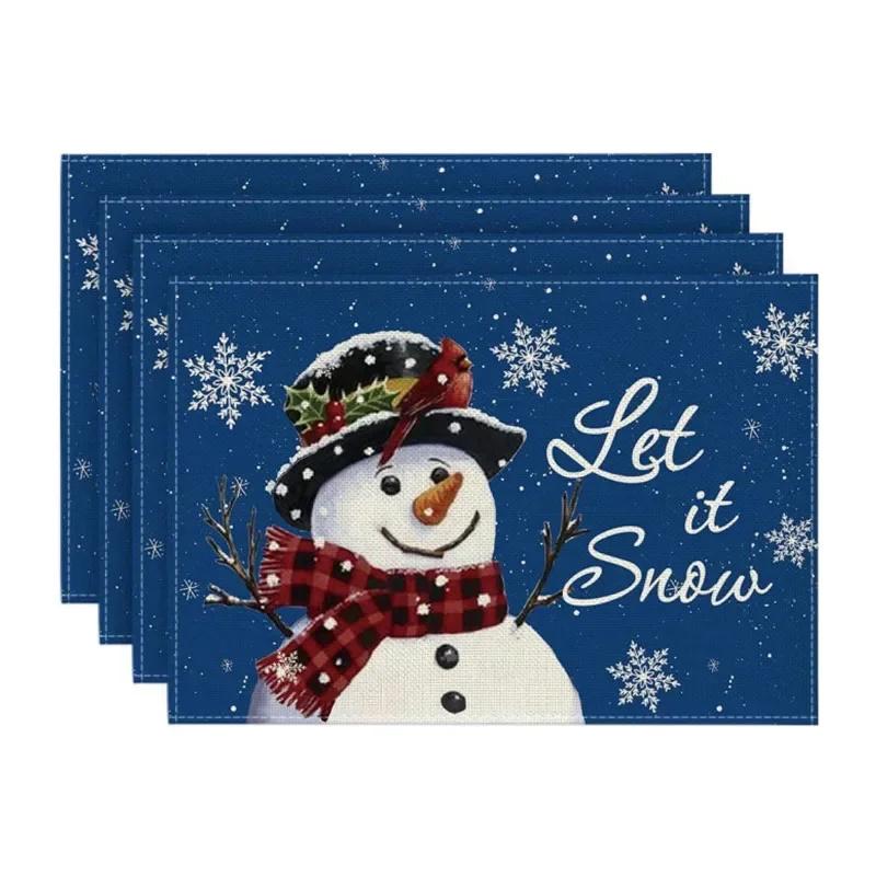 4pcs Christmas Placemat Theme Placemat Red Black Decorative Table Mat Western Meal Table Pad Christmas Dining Table Decor