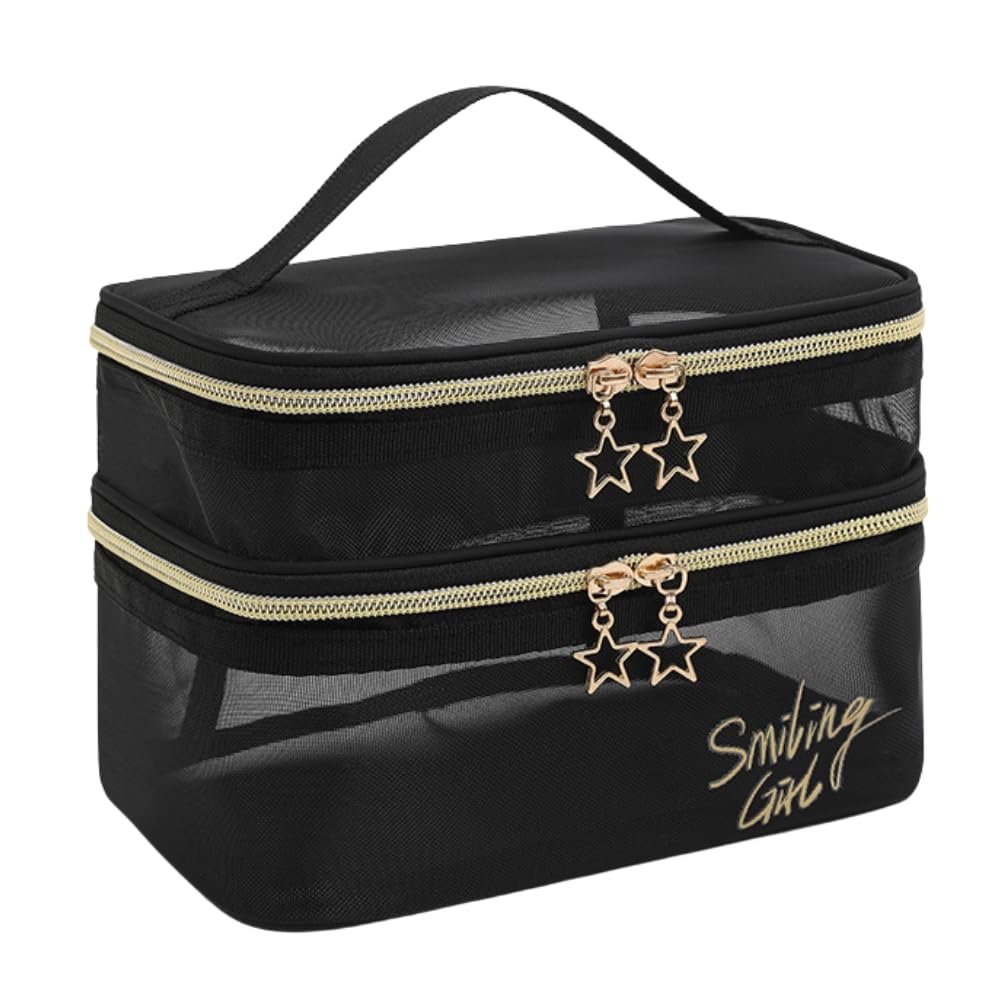 

ideamall Косметичка для макияжа, Черный чехол, Чехол, Сумка, Сетка, Отдельно стоящая, Большая, Милая, Стильная, (2 яруса) чёрный