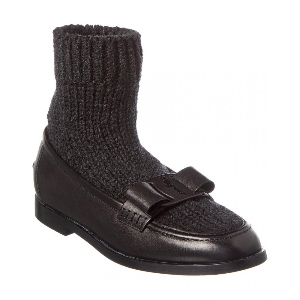 

Salvatore Ferragamo Ferragamo Vivaldo Knit Leather Loafer Black US 8.5