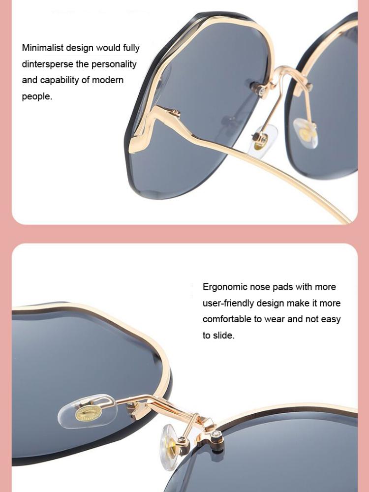 Luxe Ronde Gradiënt Zonnebril Vrouwen Metalen Gebogen Tempels Brillen Oceaan Randloze Mode Zonnebril Dames UV400