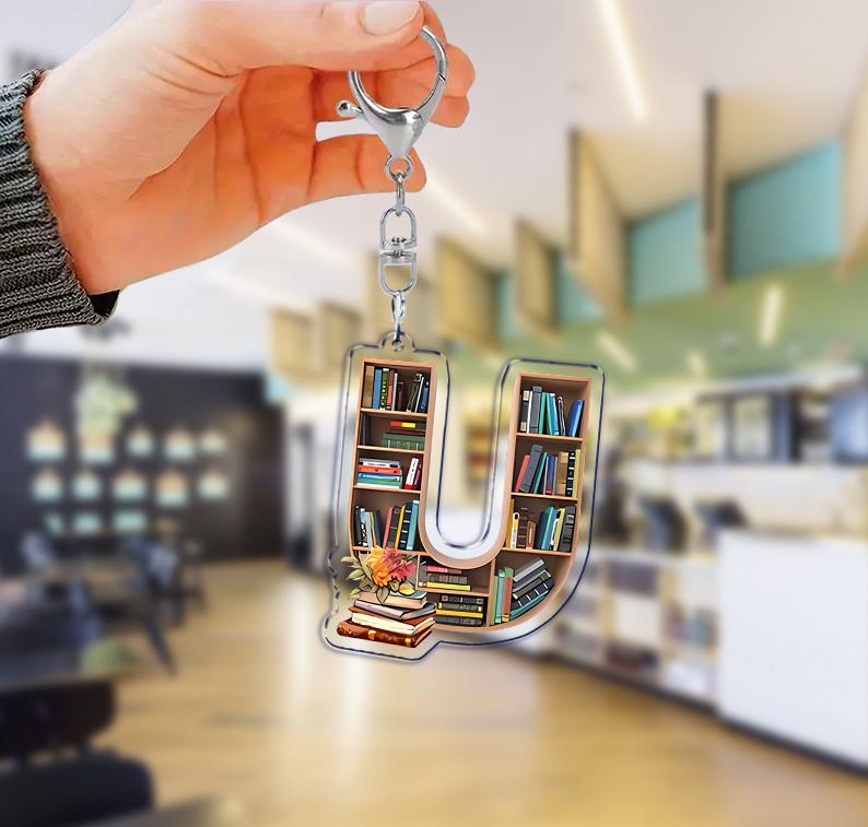 

Letter Books Lover Library Keychains Keyring for Accessories Woman Bag A D M K Pendant Keyring Jewelry Fans