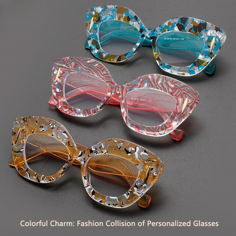 Printed Color Anti Blue Light Flat Glasses Cat's Eye Fashion Glasses Unique Charm Decorate Computer Glasses