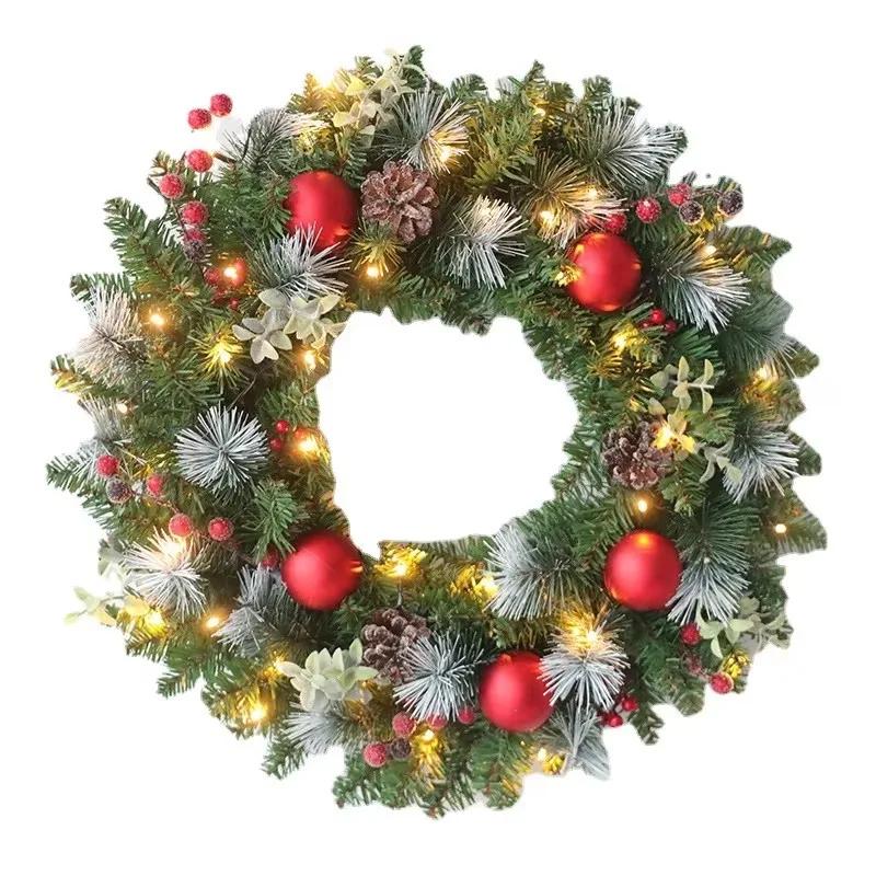 

LED Red Christmas Wreath with PVC Fruit, Elegant Holiday Decor for Window Door Wall, Indoor Home Halloween Gift Decoration 30cm
