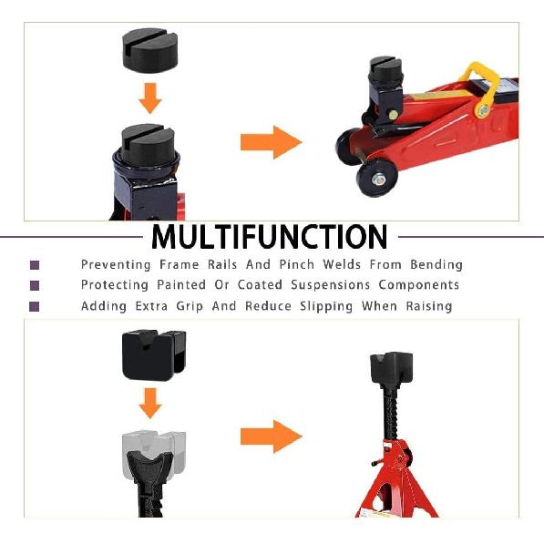 2 Types Jack Stand Pads Adapter 4 Ton Universal Rubber Slotted Frame Rail Pinch Welds Protector For Jack Stand (Black)