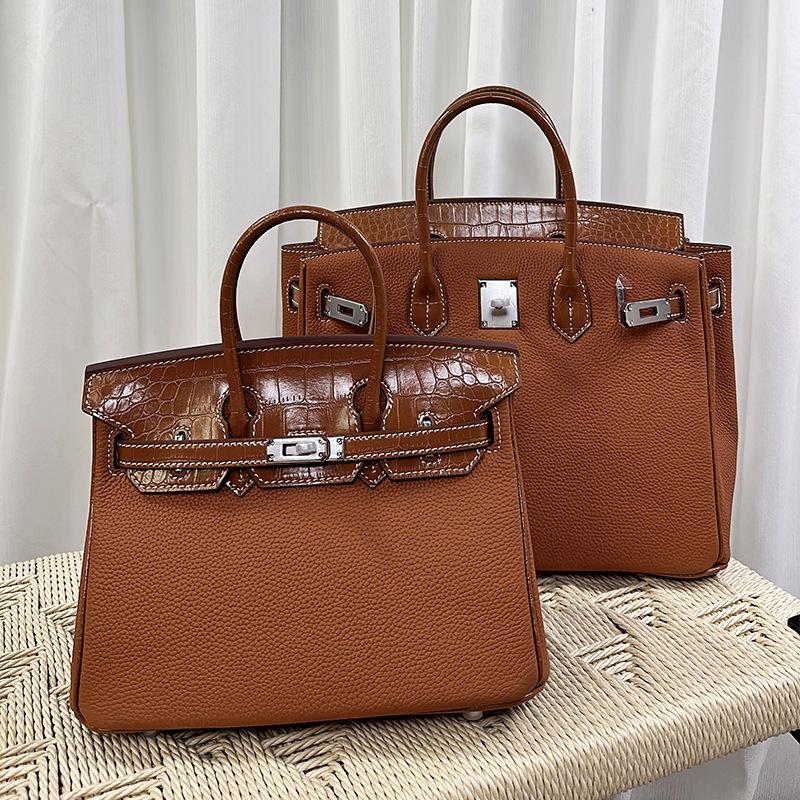 

Женская сумка из платиновой коровьей кожи - узоры крокодила и личи, сумка-кроссбоди для通勤 Large 30*24*15cm