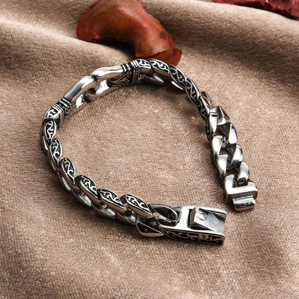 Personalized Fashion Men's Titanium Steel Bracelet, Creative Retro Lace Stainless Steel Bracelet Jewelry