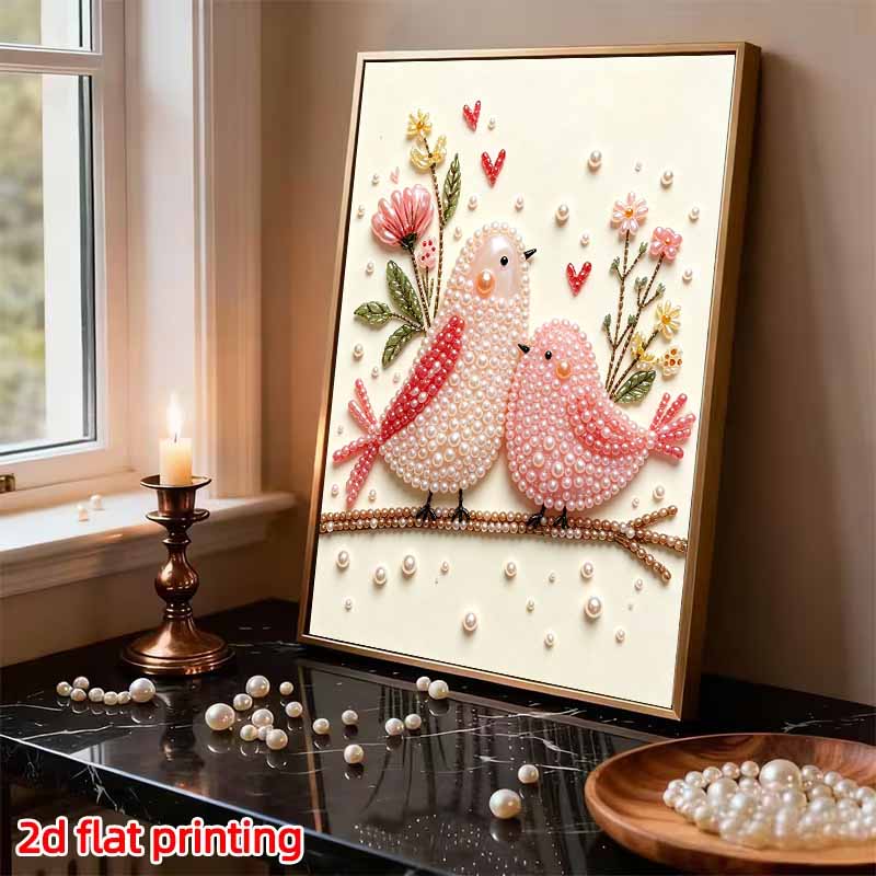 Unique 5D Framed Pearl Painting Kit with Romantic Love Birds and Flowers Sparkling Bead Art Canvas DIY Handmade Craft for Living Room Decor