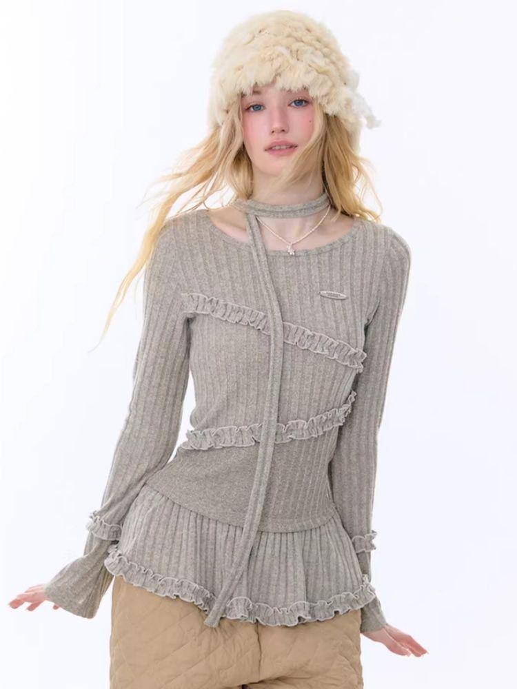 Korean Style 3D Decor Long Sleeve Top - Slimming, Solid Color, Versatile Tee for Autumn/Winter