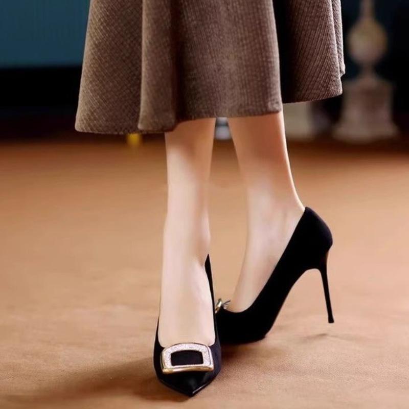 Fashion Pointed Toes Thin High Heels for Women Spring Autumn 2024 Un Pie Rhinestone Designer Black Office Shoes Woman