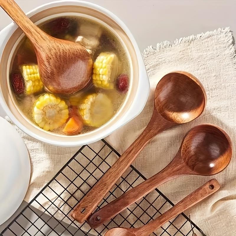 1pc Wooden Soup Spoon Non-stick Cooking Utensil Food Contact Safe Kitchen Utensil for Cooking and Serving,  Ideal for Home and RV Use