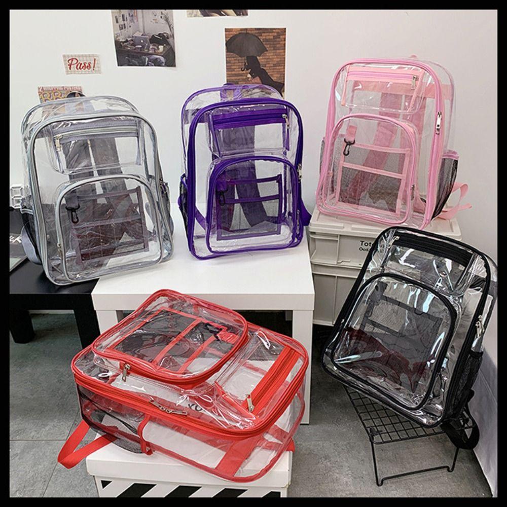 Casual PVC Clear Backpack Large Capacity with Multi-pockets Students Bookbag See Through Waterproof Transparent Backpack Travel