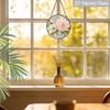 2D Flat Stained Glass Pink Peony Window Decoration, Elegant Colored Glass Plate with Chain, Charming Spring Summer Sun Catcher Wall Art Home Garden