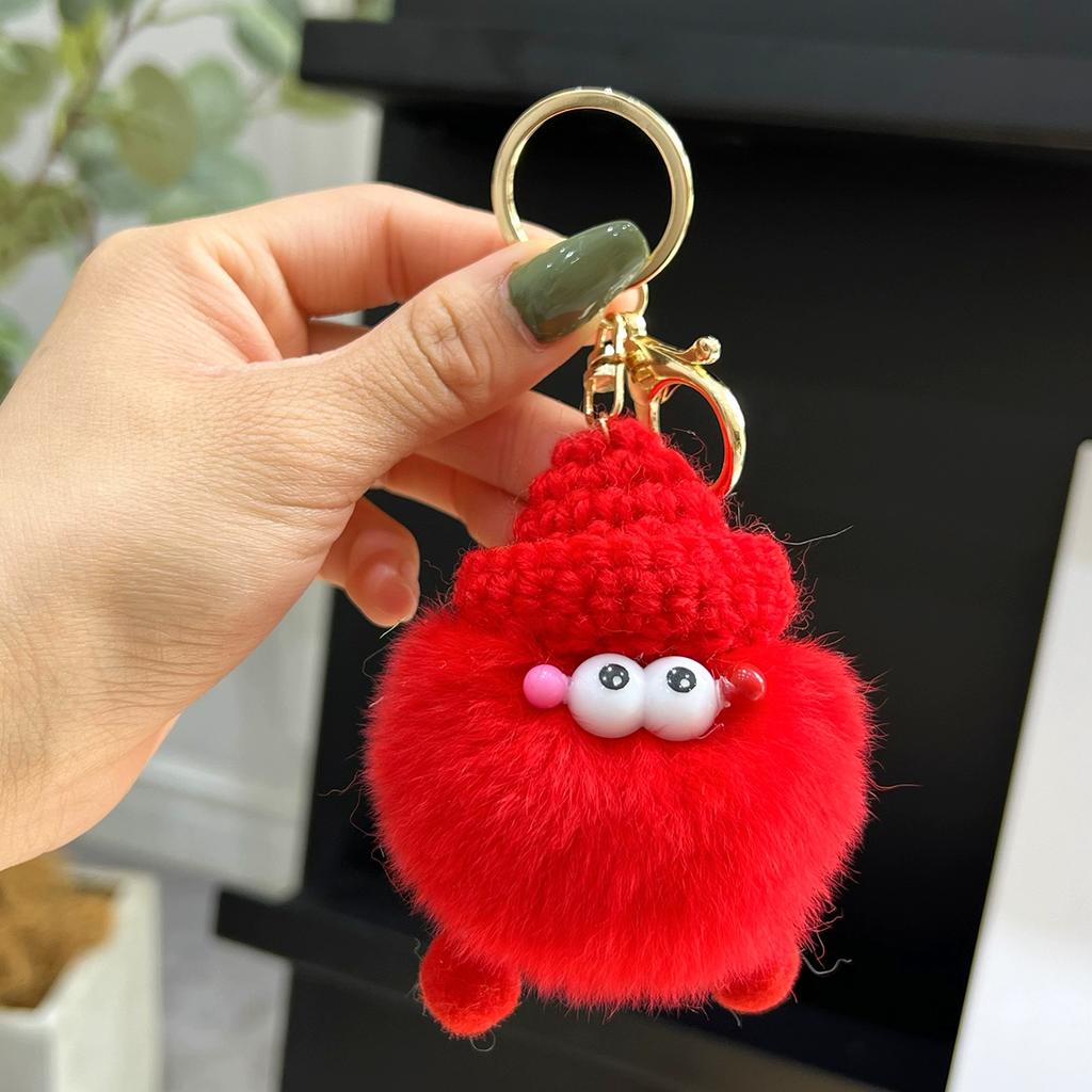 Small Coal Balls Korean Ins Internet Celebrity Rex Rabbit Hairball Cute Elf Schoolbag Pendant Car Keychain Mobile Phone Pendant