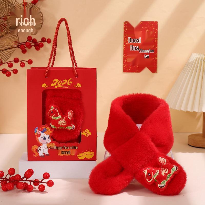 Warm Winter Scarf & Neck Gaiter for Girls - Kindergarten 2026 Year of the Horse New Year's Day Birthday Gift In Red